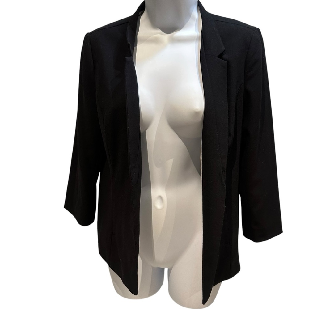Kensie Classic Black Women's Blazer Open No Buttons 3/4 Sleeves Size Small